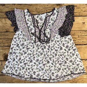 Carolina Bella Women’s Size S Flower Print V-Neck Ruffled Sleeves Blouse